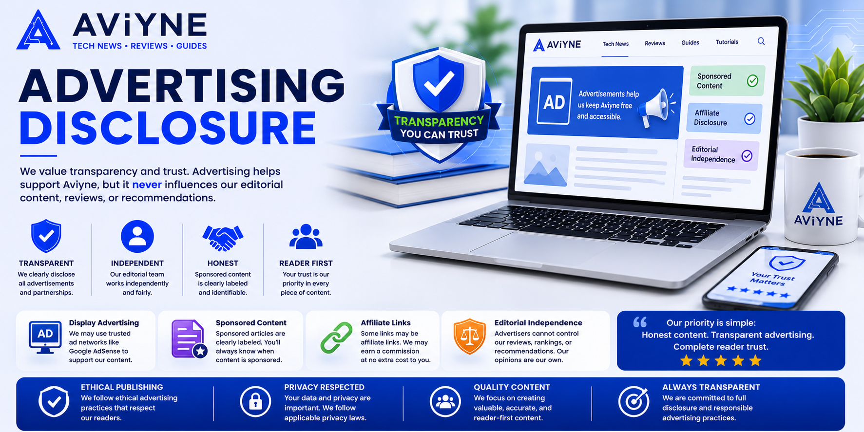 Advertising Disclosure banner for Aviyne technology website